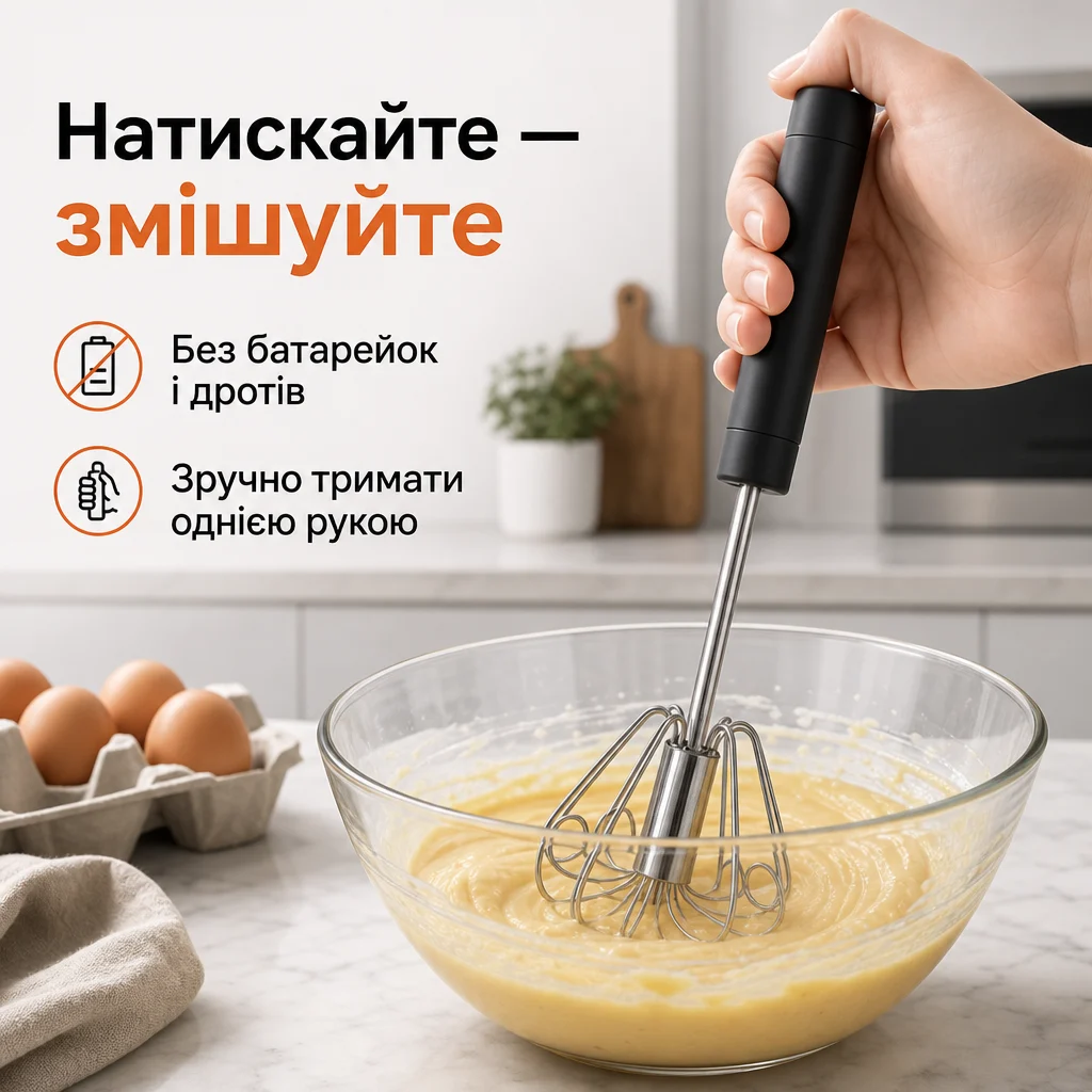 Напівавтоматичний ручний вінчик для яєць — Товар у використанні