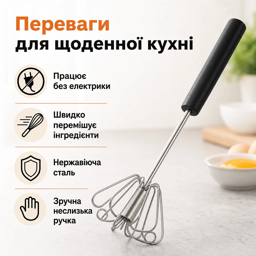 Напівавтоматичний ручний вінчик для яєць — Основні переваги