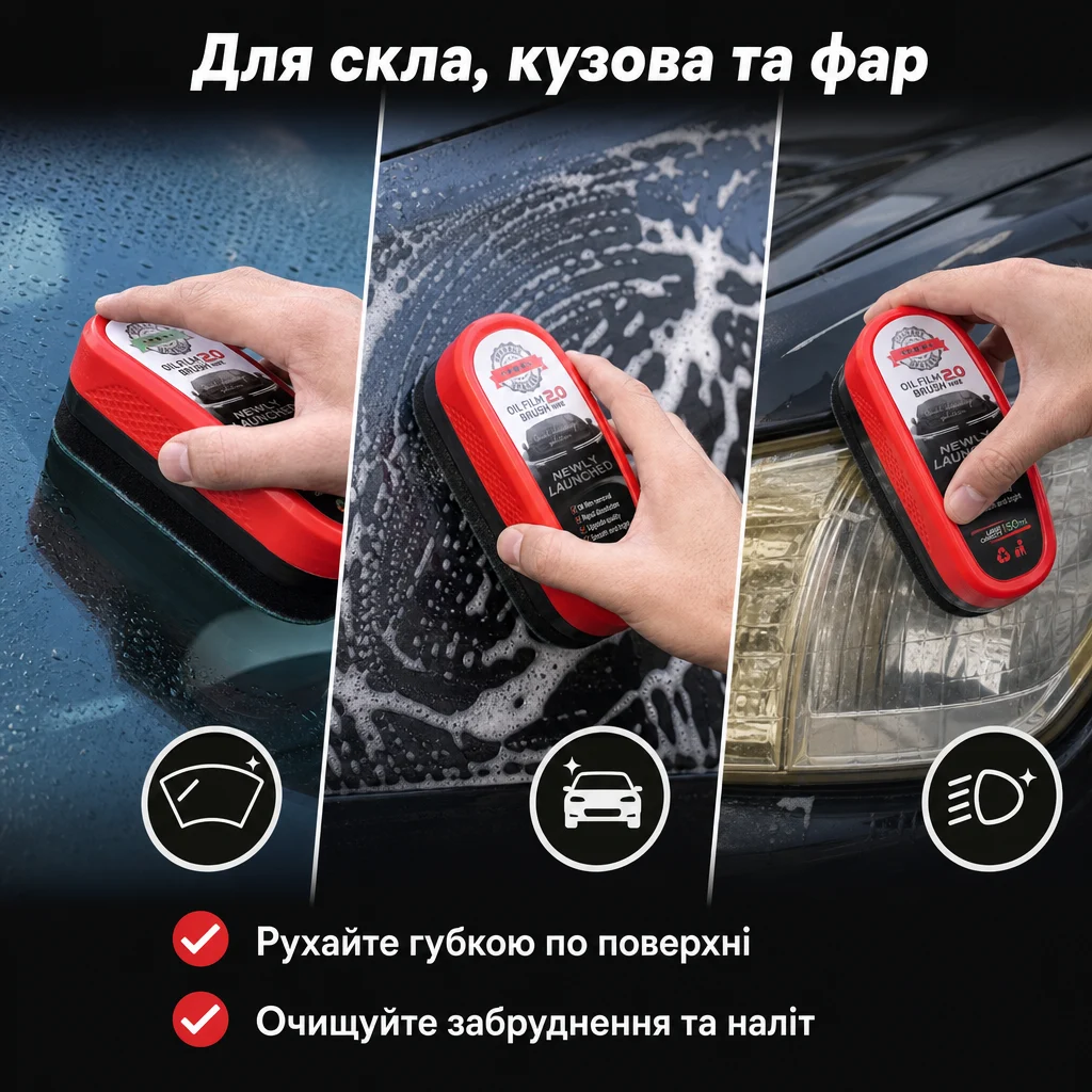 Червона губка-антидощ для авто — Товар у використанні