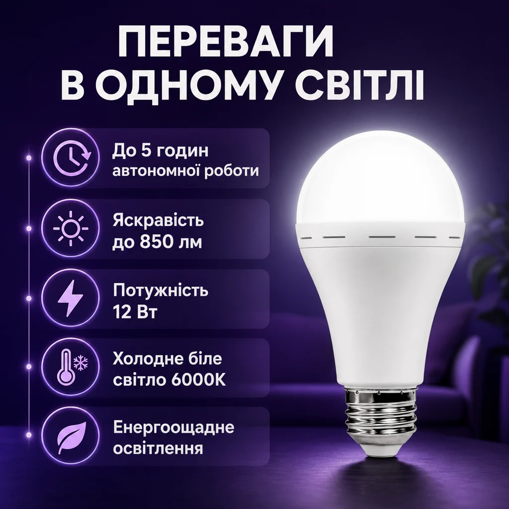 Аварійна акумуляторна LED-лампа — Основні переваги
