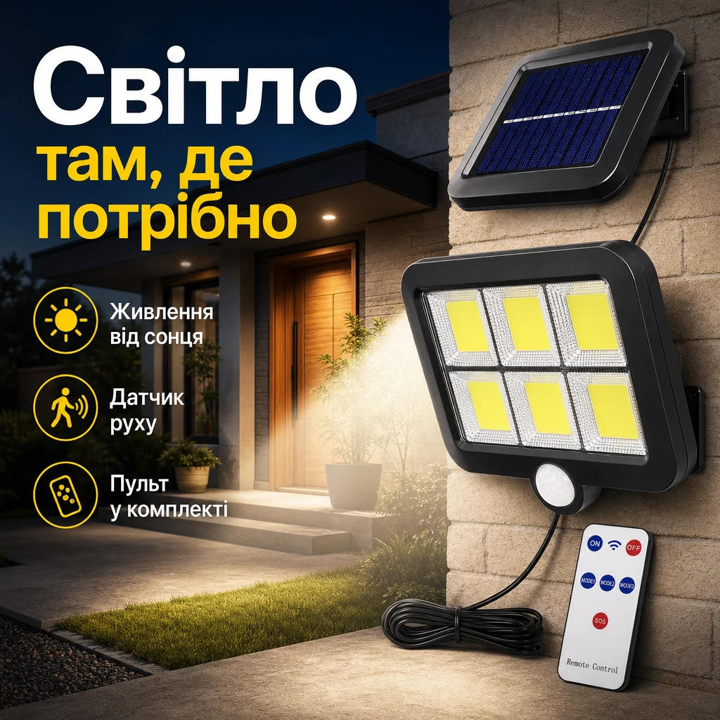 Сонячний LED-прожектор 200 Вт із датчиком руху — Головне зображення